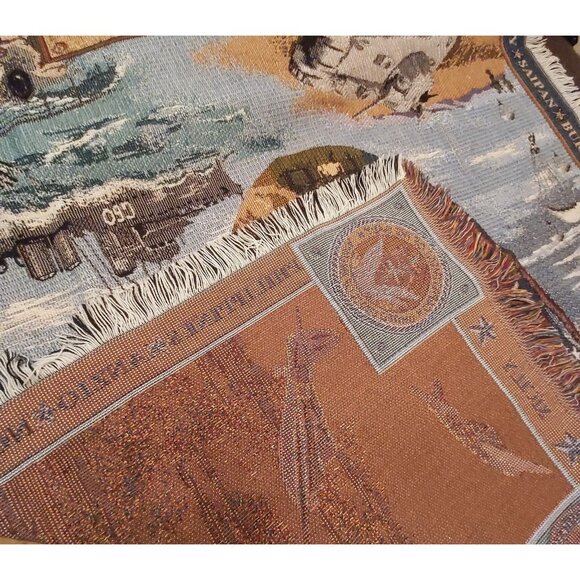 Veterans of World War II American Heroes Army Navy Woven Throw 55" x 46" +Fringe - Picture 8 of 12